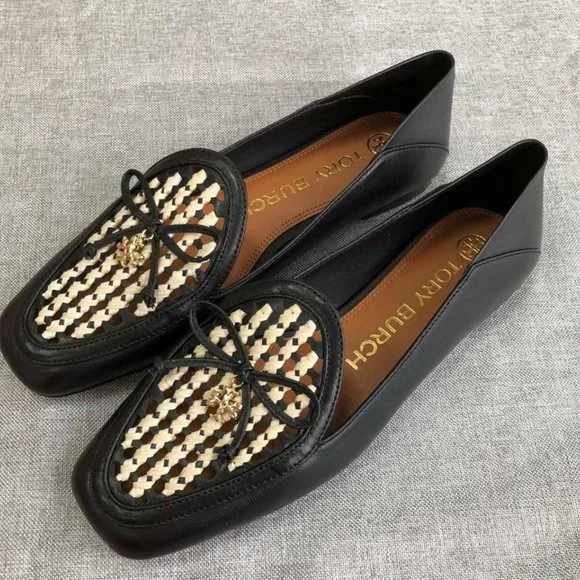 TORY BURCH * NIB $348 * CONVERTIBLE TORY CHARM WOVEN LOAFER Black Oatmeal 11 - Picture 3 of 16
